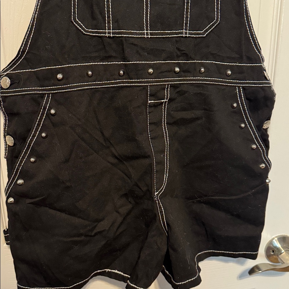 TRIPP NYC Darkstreet Studded Overalls Shorts Black Goth Punk size large - Picture 3 of 7